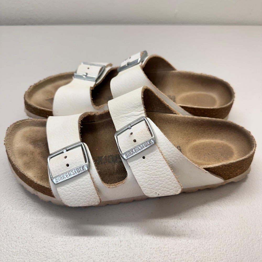Birkenstock Arizona White Leather Two Strap Buckle Slide Sandals Womens 38 L7 M5